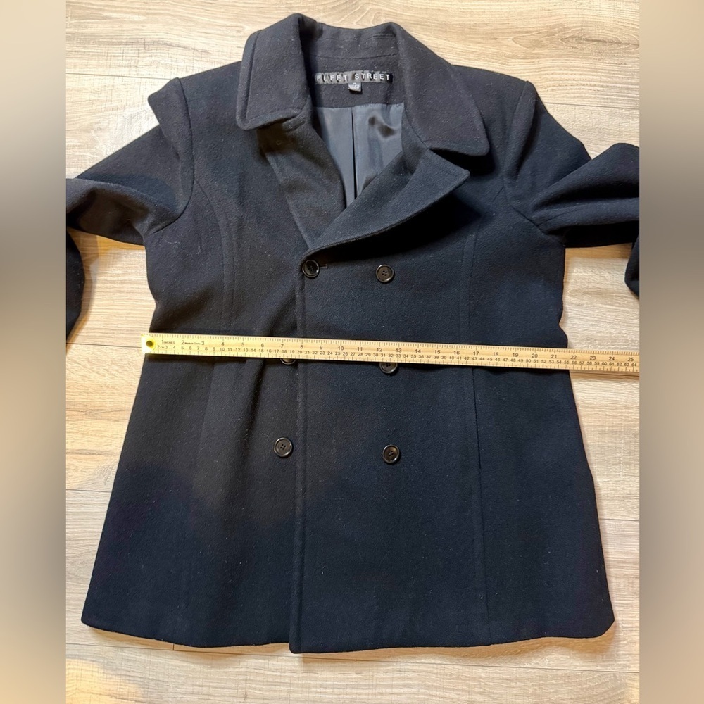 Fleet Street Women’s Black Wool Pea Coat Size M – Classic Double-Breasted Jacket - Picture 9 of 11